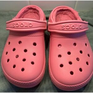 .4164 Crocs Clog, Pink-US 4 Juniors Fleece Lined